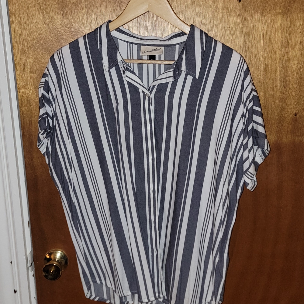 Striped Blue and White Button-Up Shirt